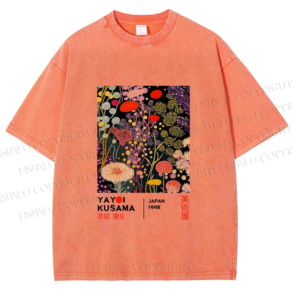 Unisex Yayoi Kusama Flower Printed Washed Tee