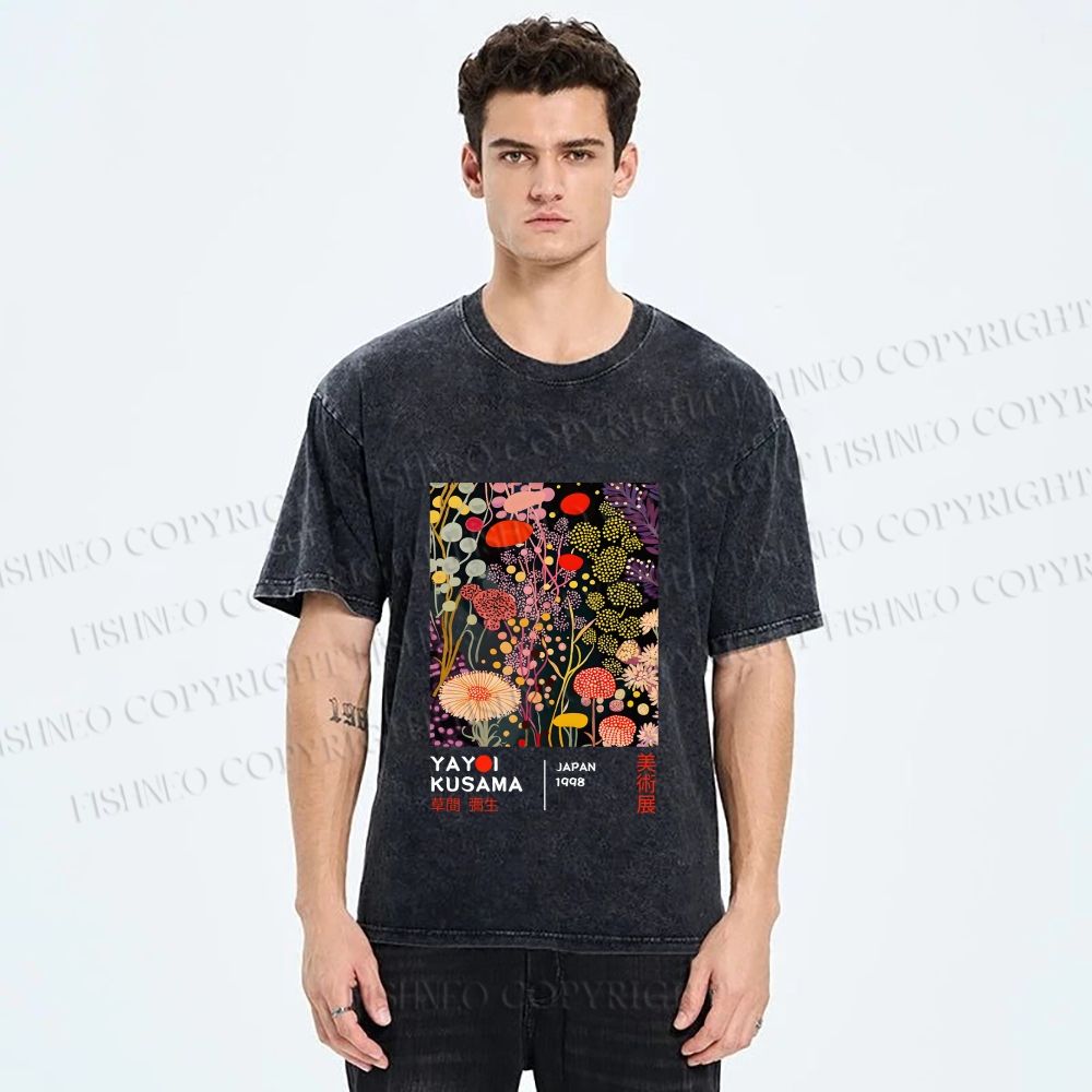 Unisex Yayoi Kusama Flower Printed Washed Tee