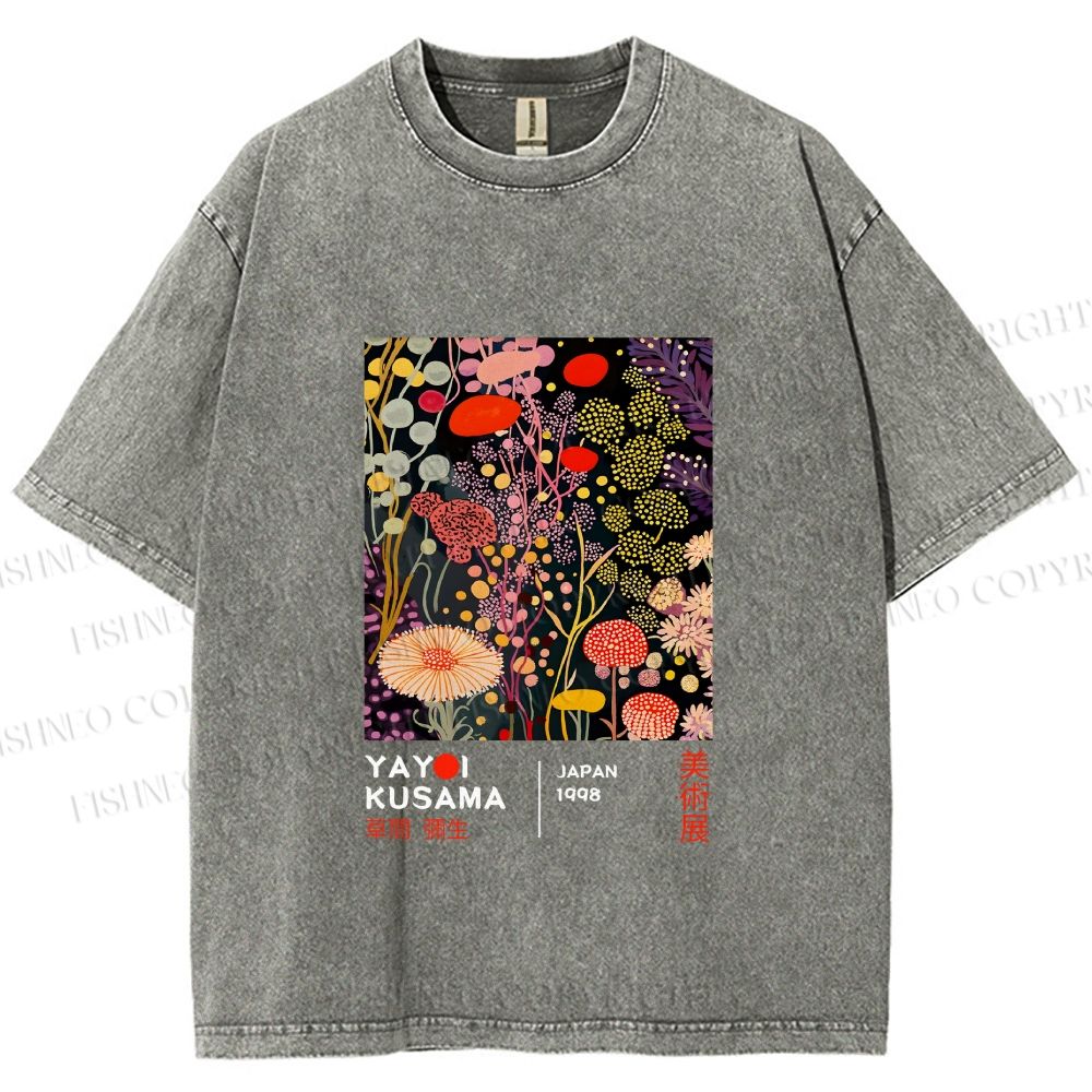 Unisex Yayoi Kusama Flower Printed Washed Tee