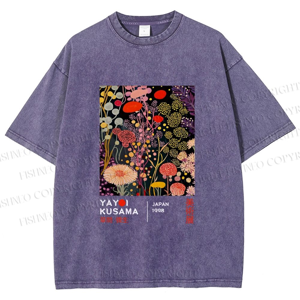Unisex Yayoi Kusama Flower Printed Washed Tee