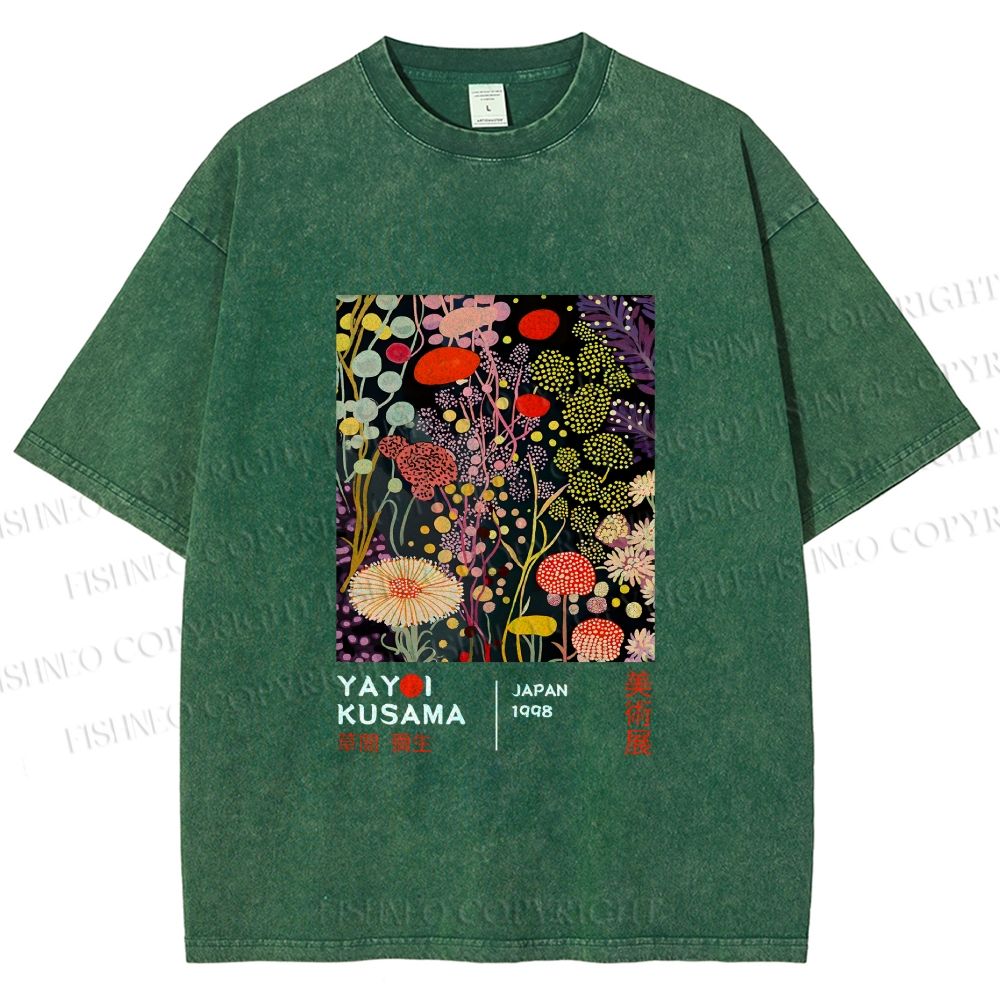 Unisex Yayoi Kusama Flower Printed Washed Tee