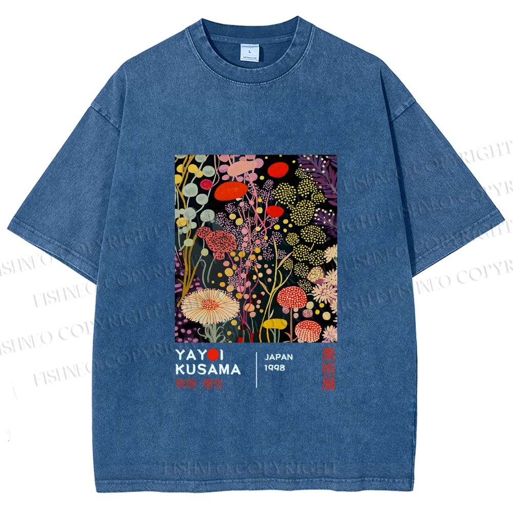 Unisex Yayoi Kusama Flower Printed Washed Tee