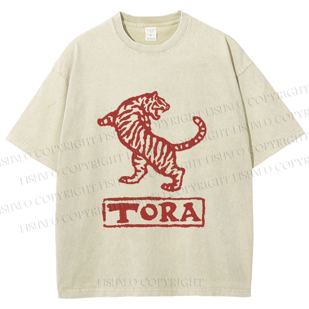 Unisex Tora Tiger Printed Washed Tee