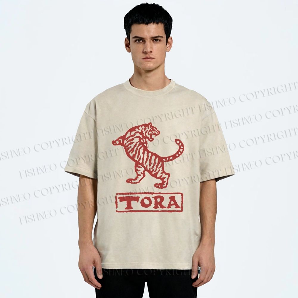 Unisex Tora Tiger Printed Washed Tee
