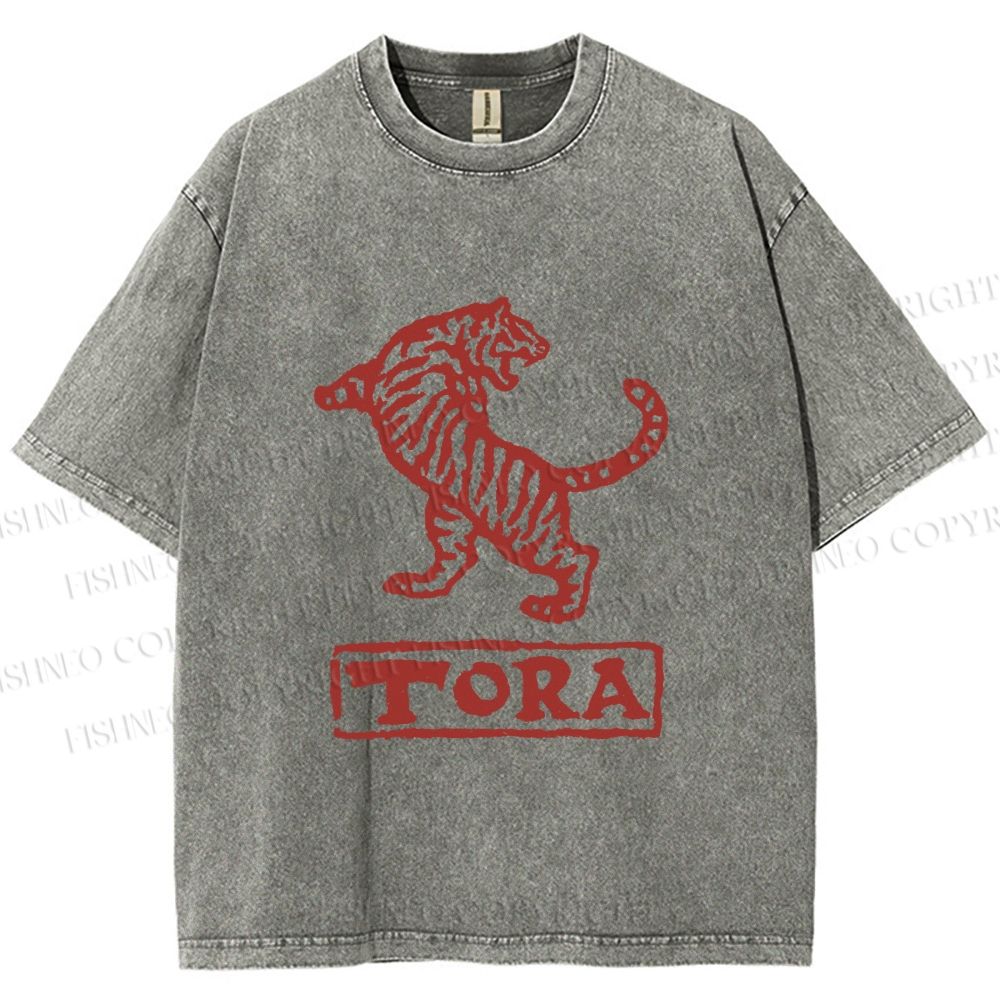 Unisex Tora Tiger Printed Washed Tee