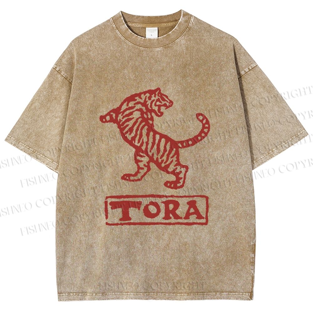 Unisex Tora Tiger Printed Washed Tee