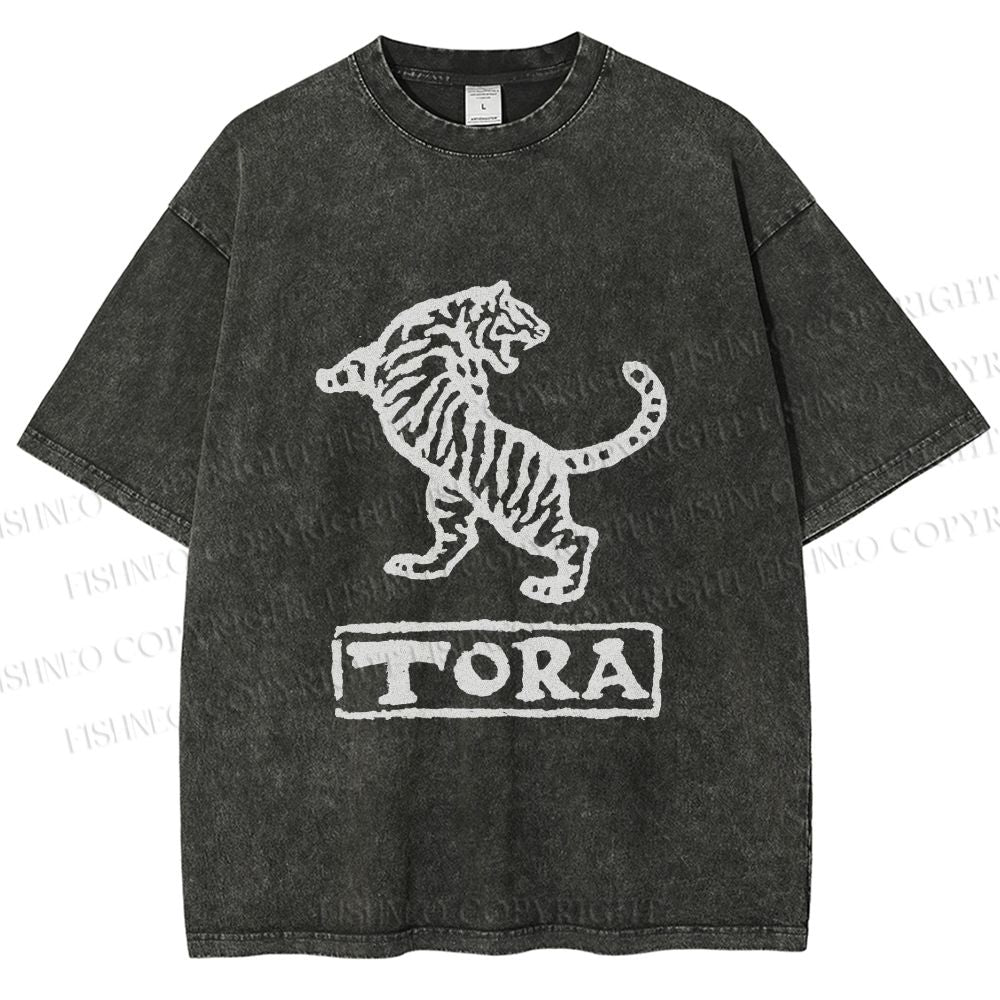 Unisex Tora Tiger Printed Washed Tee