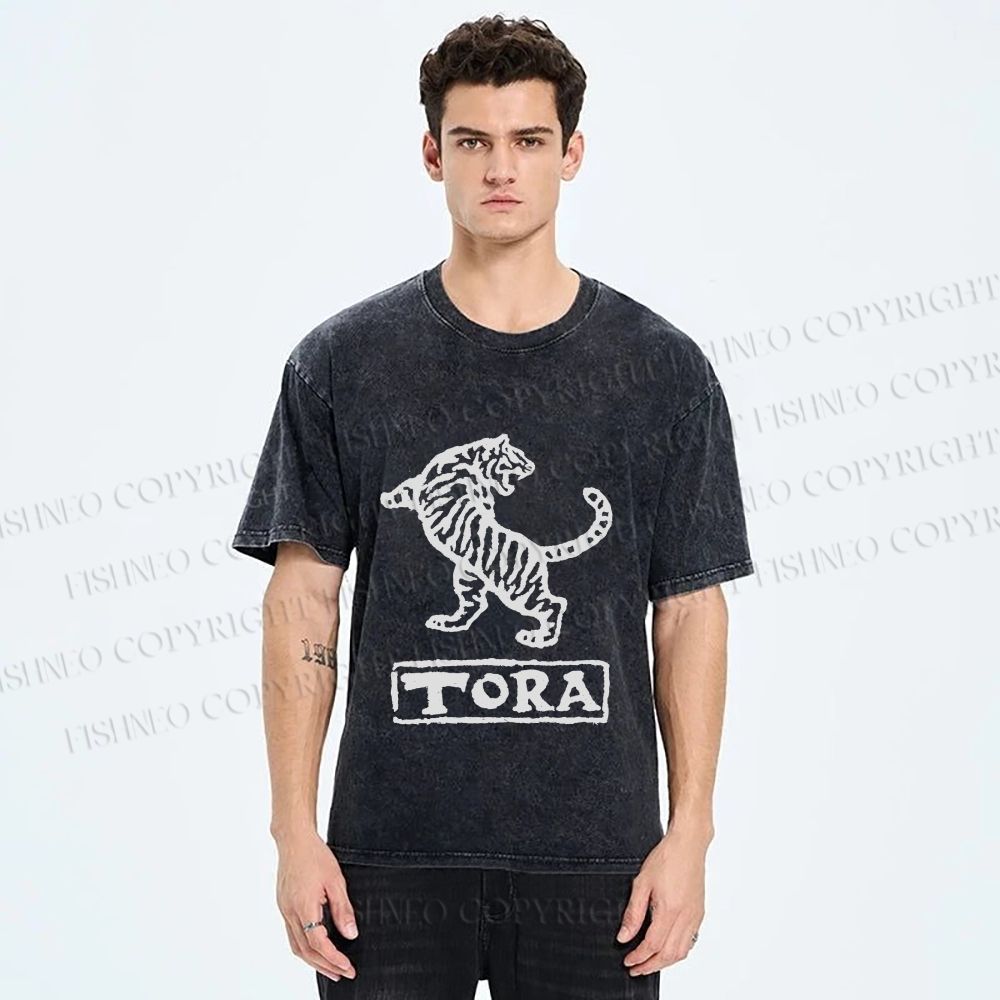 Unisex Tora Tiger Printed Washed Tee