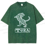 Unisex Tora Tiger Printed Washed Tee