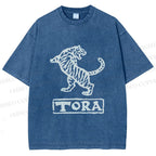 Unisex Tora Tiger Printed Washed Tee