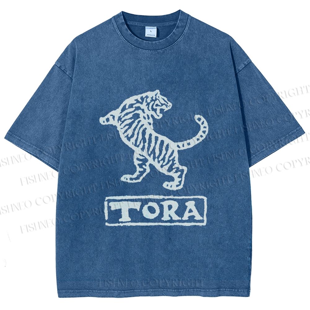 Unisex Tora Tiger Printed Washed Tee