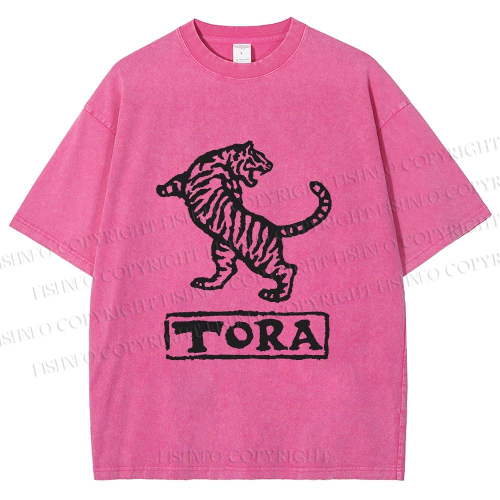 Unisex Tora Tiger Printed Washed Tee