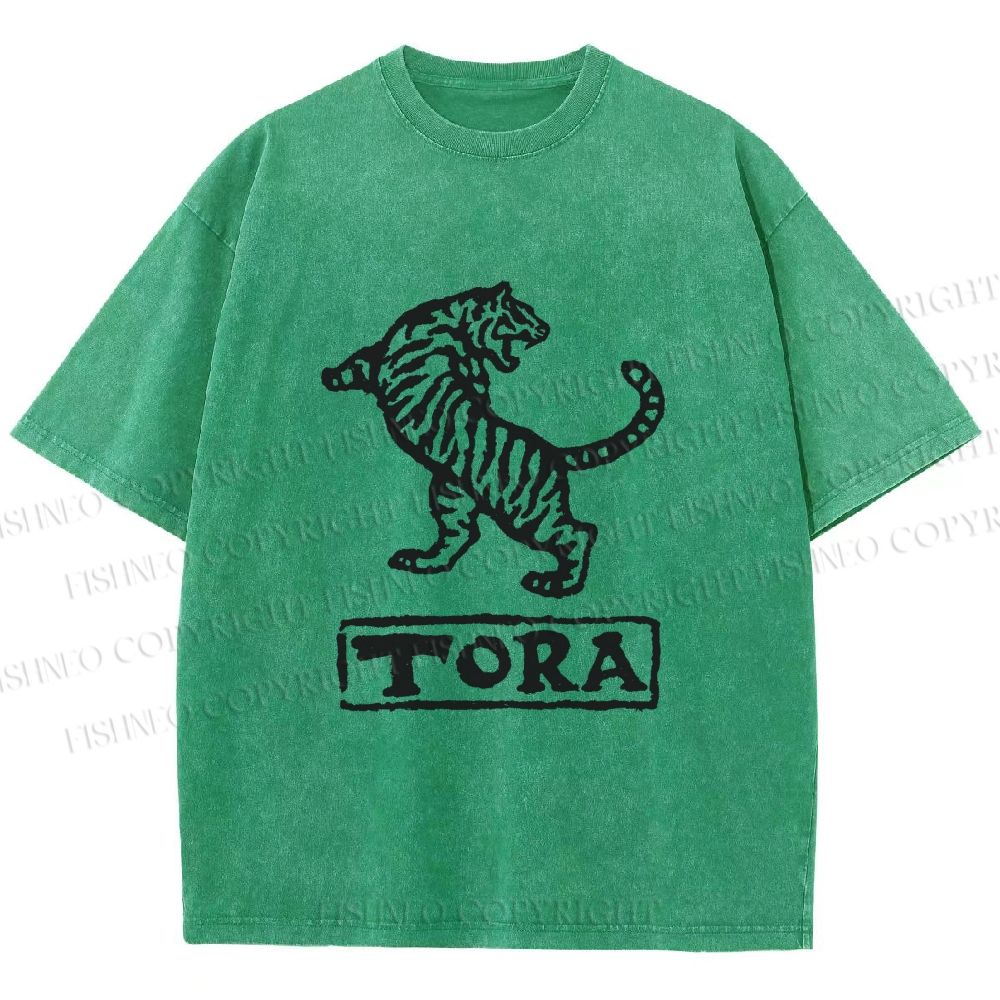 Unisex Tora Tiger Printed Washed Tee