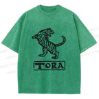 Unisex Tora Tiger Printed Washed Tee