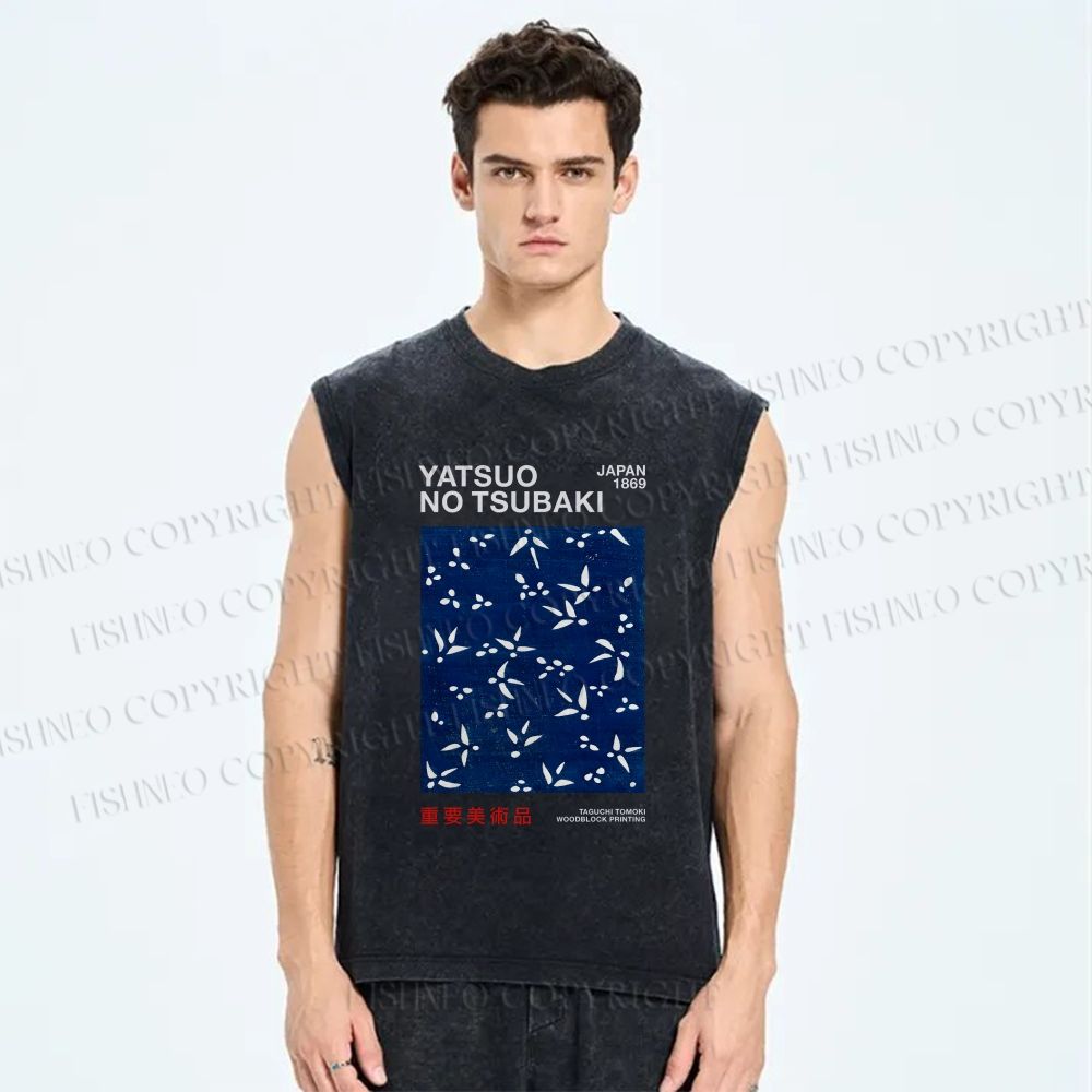 Unisex Yatsuo No Tsubaki Printed Washed Tank Top