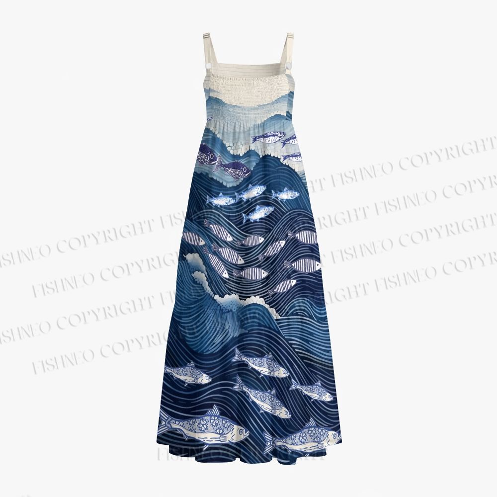 Fish in Wave Maxi Dresses