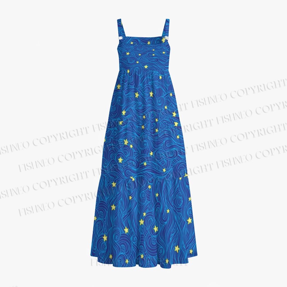 Van Gogh Starry Night Blue Wave Star  Maxi Dresses