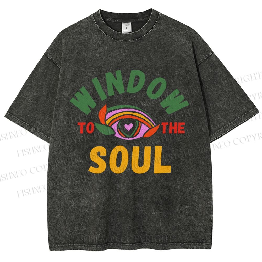Unisex Psychedelic Heart Eye Printed Washed Tee