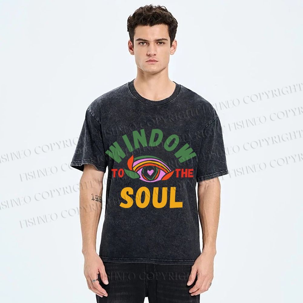Unisex Psychedelic Heart Eye Printed Washed Tee