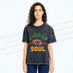 Unisex Psychedelic Heart Eye Printed Washed Tee