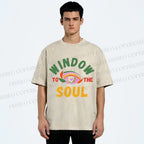 Unisex Psychedelic Heart Eye Printed Washed Tee