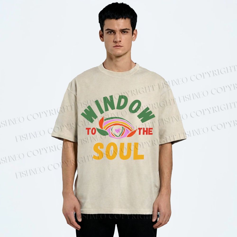 Unisex Psychedelic Heart Eye Printed Washed Tee