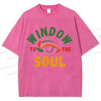 Unisex Psychedelic Heart Eye Printed Washed Tee