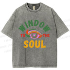 Unisex Psychedelic Heart Eye Printed Washed Tee
