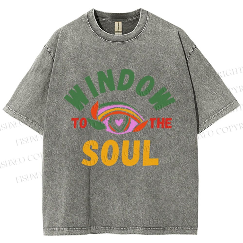 Unisex Psychedelic Heart Eye Printed Washed Tee