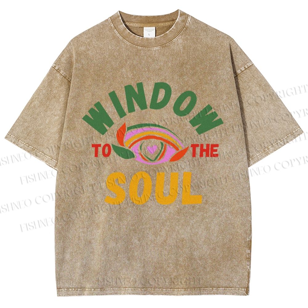 Unisex Psychedelic Heart Eye Printed Washed Tee