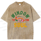 Unisex Psychedelic Heart Eye Printed Washed Tee