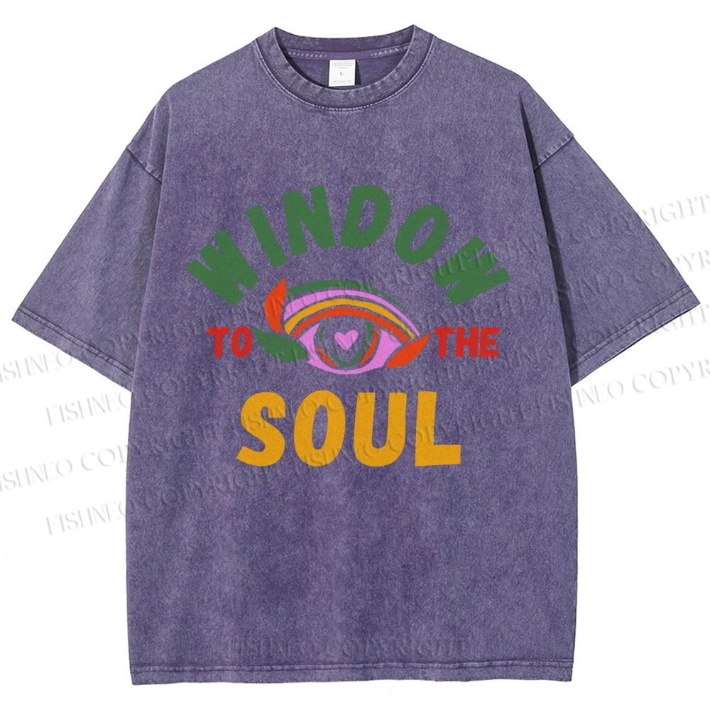 Unisex Psychedelic Heart Eye Printed Washed Tee