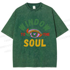 Unisex Psychedelic Heart Eye Printed Washed Tee