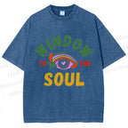 Unisex Psychedelic Heart Eye Printed Washed Tee