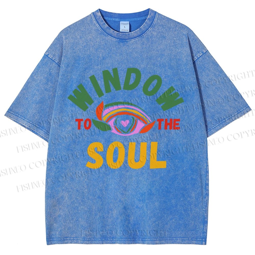 Unisex Psychedelic Heart Eye Printed Washed Tee