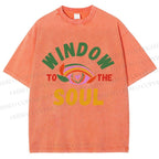 Unisex Psychedelic Heart Eye Printed Washed Tee