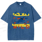 Unisex Run Wild Cartoon Wolf Printed Washed Tee