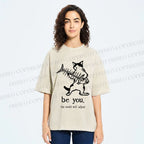 Unisex Be Yourself Fishbone Cat Printed Washed Tee