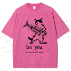 Unisex Be Yourself Fishbone Cat Printed Washed Tee