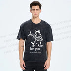 Unisex Be Yourself Fishbone Cat Printed Washed Tee