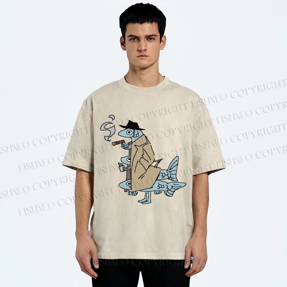 Unisex Vintage Spy Sardine Gang Printed Washed Tee
