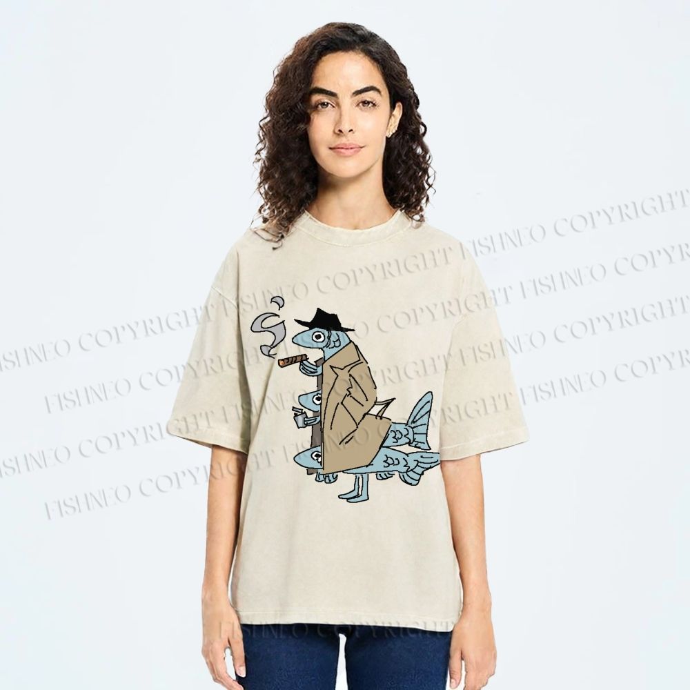 Unisex Vintage Spy Sardine Gang Printed Washed Tee