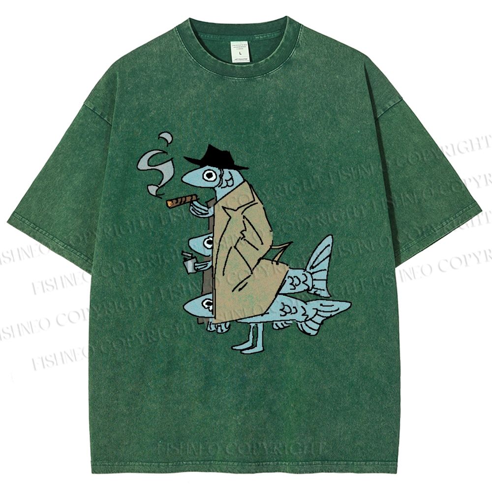 Unisex Vintage Spy Sardine Gang Printed Washed Tee