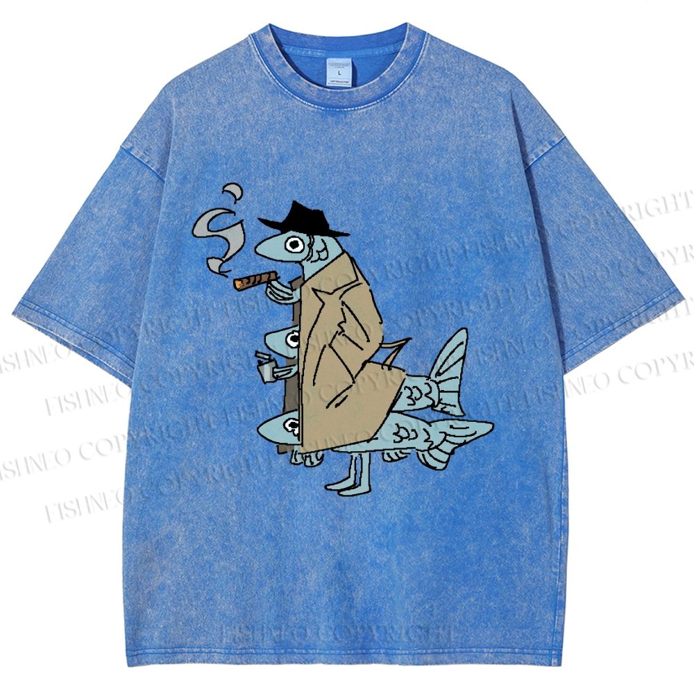 Unisex Vintage Spy Sardine Gang Printed Washed Tee