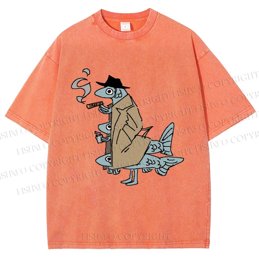 Unisex Vintage Spy Sardine Gang Printed Washed Tee