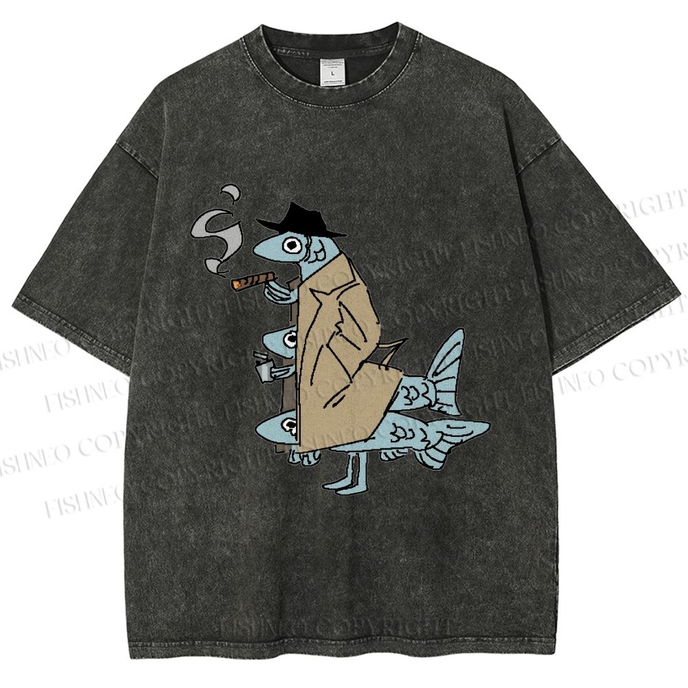 Unisex Vintage Spy Sardine Gang Printed Washed Tee