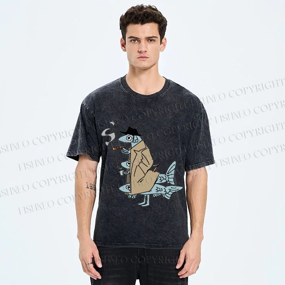Unisex Vintage Spy Sardine Gang Printed Washed Tee
