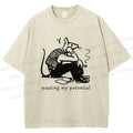 Unisex Wasting My Potential Rat Printed Washed Tee