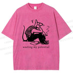 Unisex Wasting My Potential Rat Printed Washed Tee