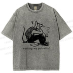 Unisex Wasting My Potential Rat Printed Washed Tee